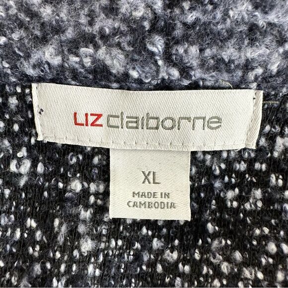 Liz Claiborne XL Open Front Cozy Knit Cardigan Sweater Indigo Black Colorblock - Picture 4 of 10